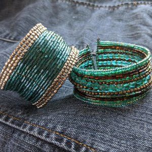 Turquoise Blue Seed Bead Memory Bracelets